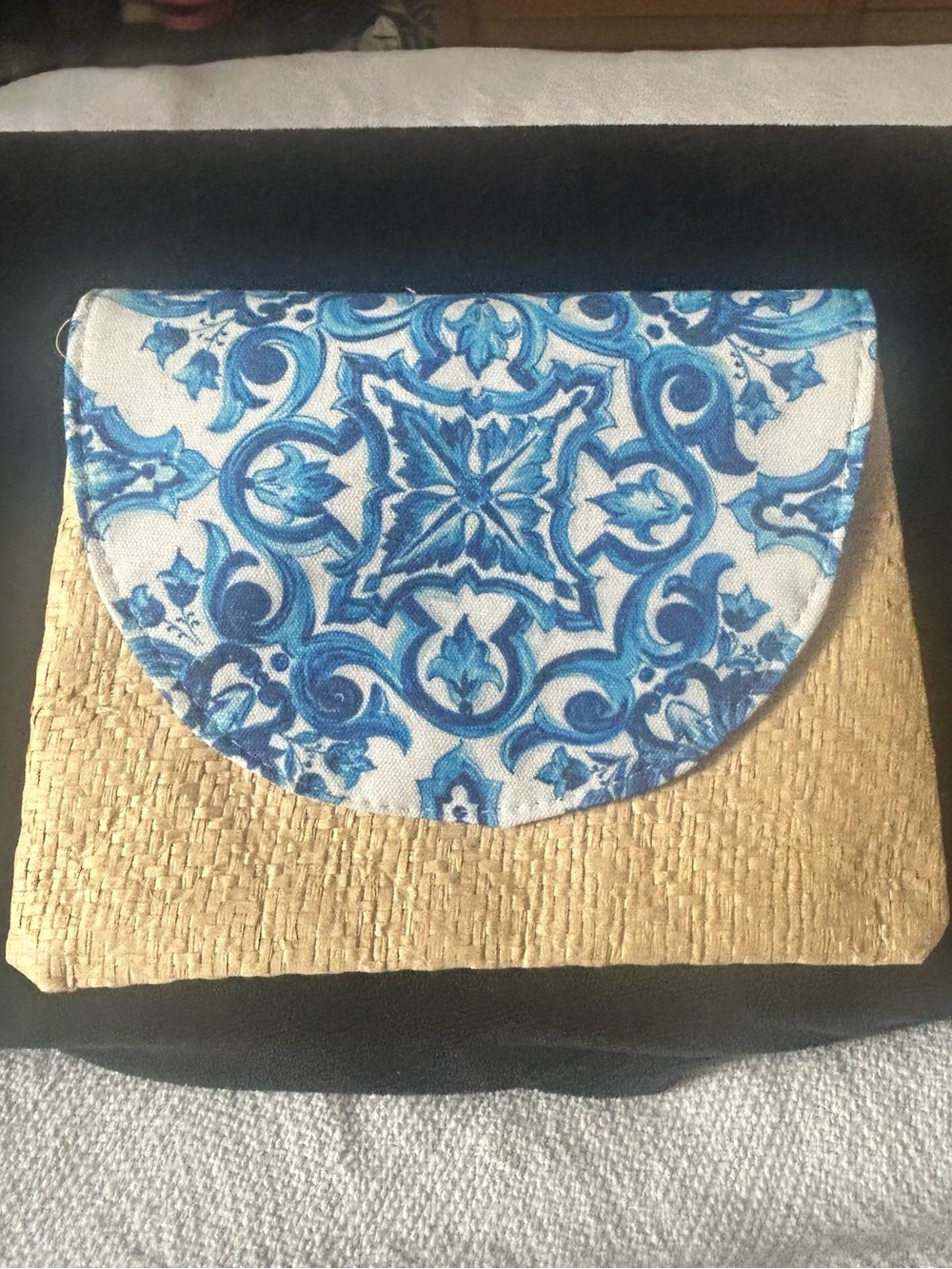 NWT Dolce & Gabbana Straw Clutch in Natural with Blue Trim
